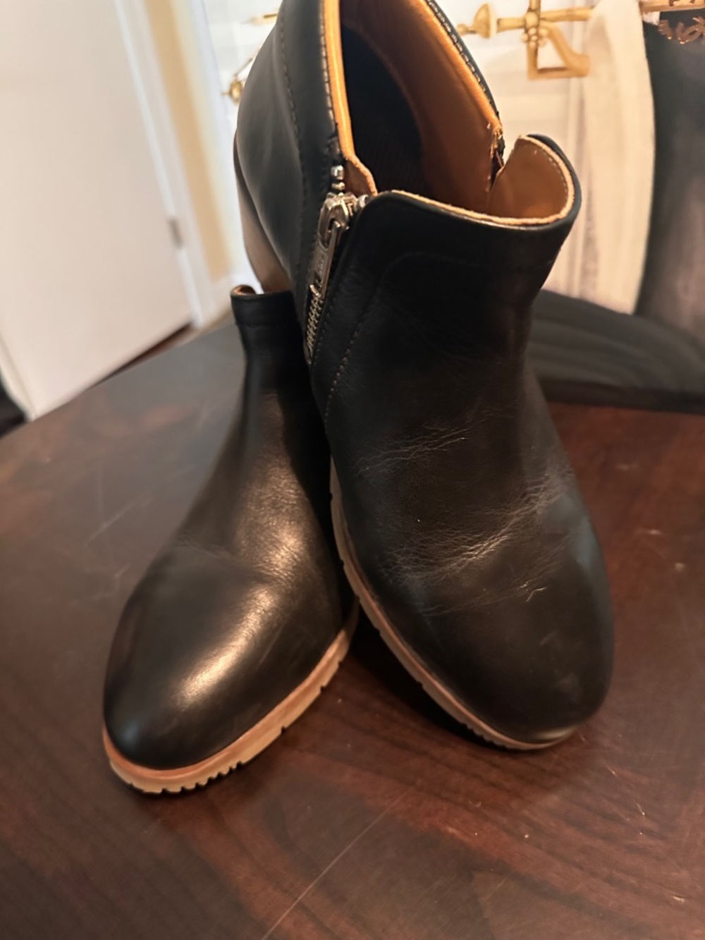 Women's Black Side-Zip Ankle Booties with Tan Outsole